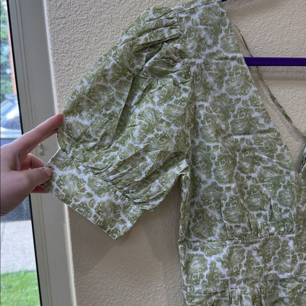 J.Crew Green Floral Peplum Blouse Puff Sleeve Cottagecore Top Size 6 - Picture 5 of 8